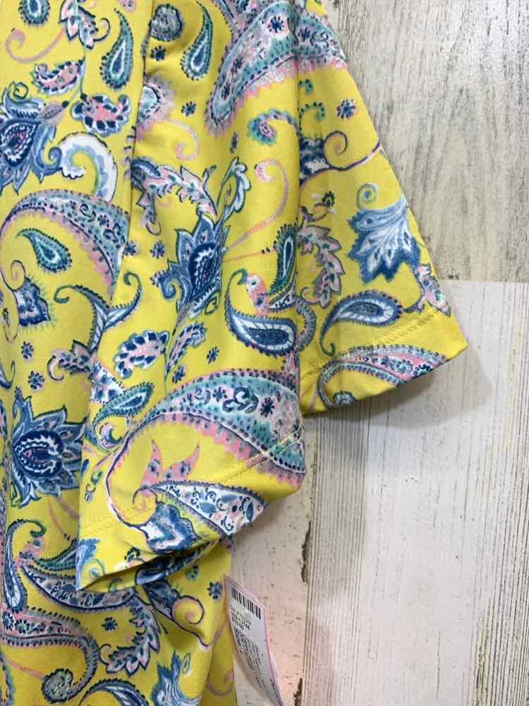 PRE-OWNED ZOE + PHOEBE Tops Size L BLU/YLW Paisley SHORT SLEEVES Blouse