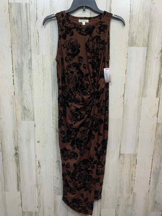 PRE-OWNED NINE BRITTON Dresses Size S Brown Floral SLEEVELESS W/SIDE KNOT Dress