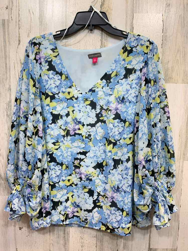 VINCE CAMUTO Tops Size XL BLK/BLU/YLOW/PNK Floral LONGSLEEVE Blouse