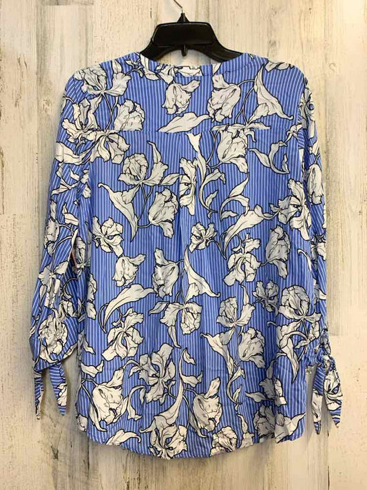 APT. 9 Tops Size L BLU/WHT STRIPE/FLORAL 3/4 LENGTH TOP