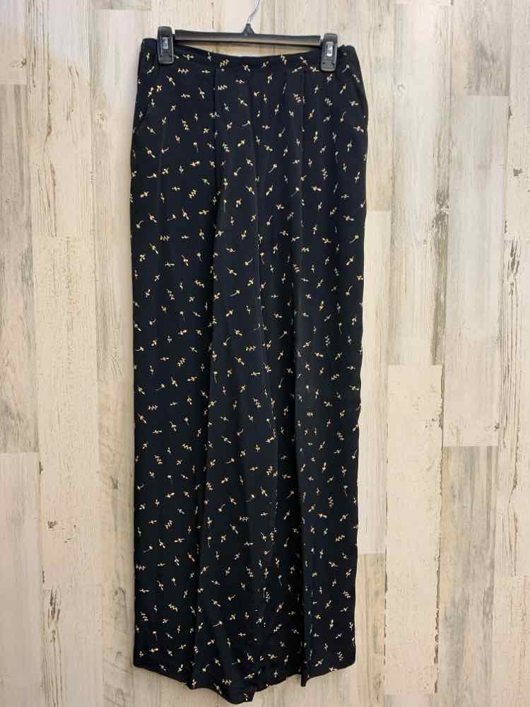 PRE-OWNED Size 12 CAROLE LITTLE BOTTOMS BLK/GOLD LEAVES WIDE LEG Pants