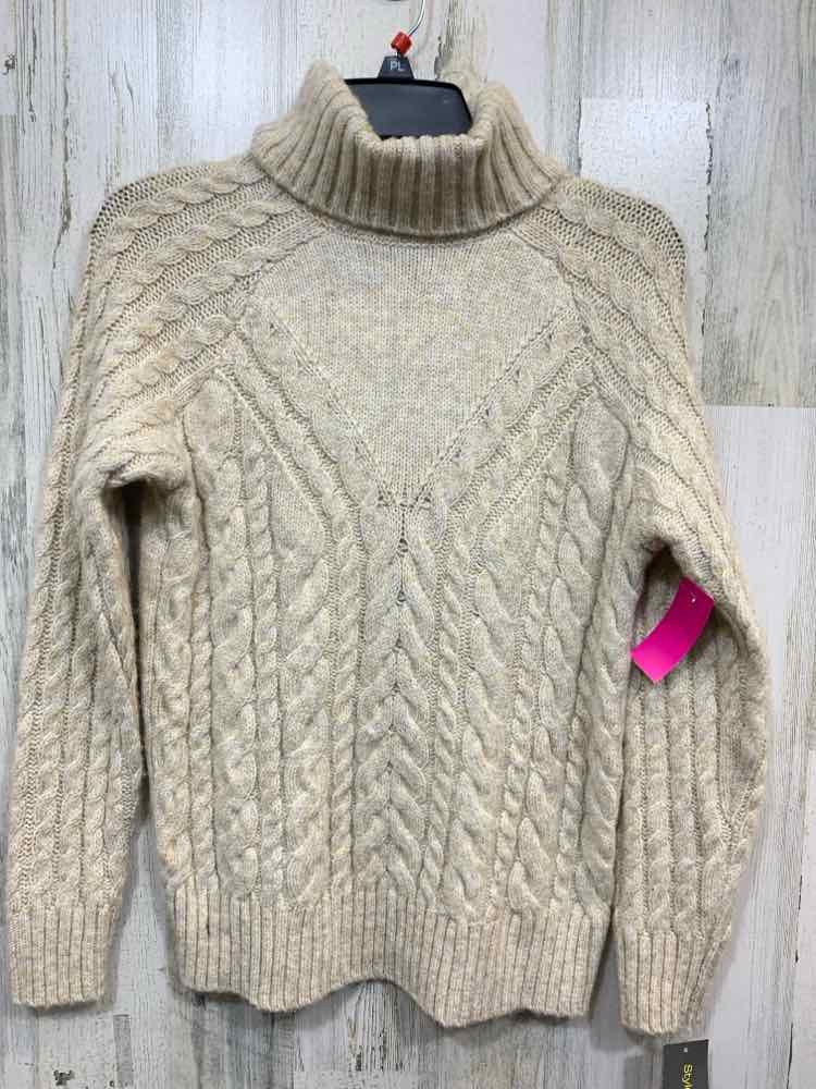 NWT STYLE & CO Size SP Tops Beige CABLE KNIT LONG SLEEVE MOCK NECK/RIB K SWEATER