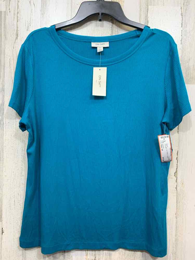 NWT ON 34TH Tops Size 0X Teal RIBBED SHORT SLEEVES Blouse