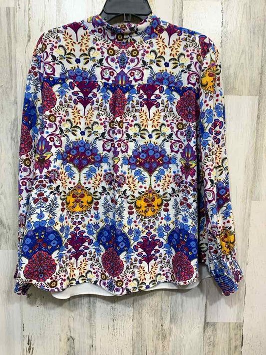 PRE-OWNED TALBOTS Tops Size 2X WHITE/MULTI COLORED Floral LONG SLEEVE TOP/TIE NE
