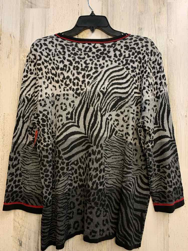 PRE-OWNED ALFRED DUNNER Tops Size L BLK/GRAY Animal Print 3/4 SLEEVE TOP/STUDDED