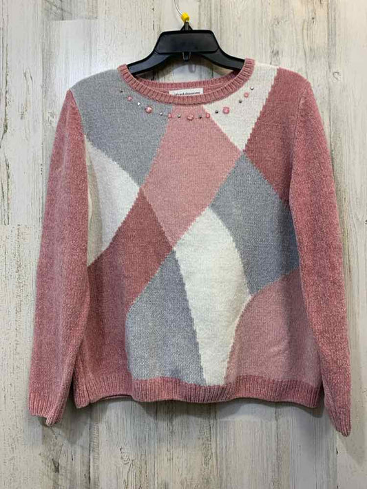 PRE-OWNED ALFRED DUNNER Tops Size PL PINK/GRAY/WHITE DIAMOND LONG SLEEVES TOP/PI