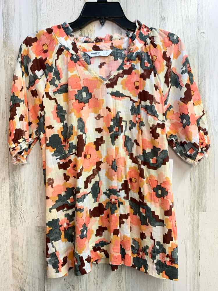 NWT SONOMA Tops Size M PEACH/WINE/GRAY BLOCKS PUFF SLEEVES TOP