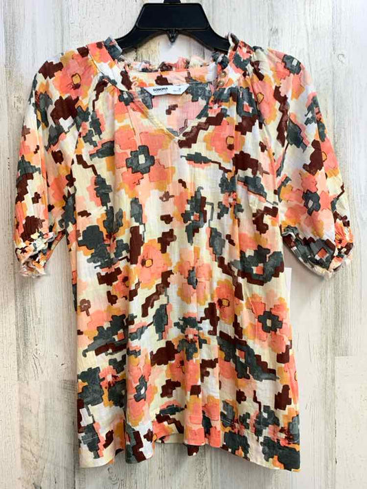 NWT SONOMA Tops Size M PEACH/WINE/GRAY BLOCKS PUFF SLEEVES TOP