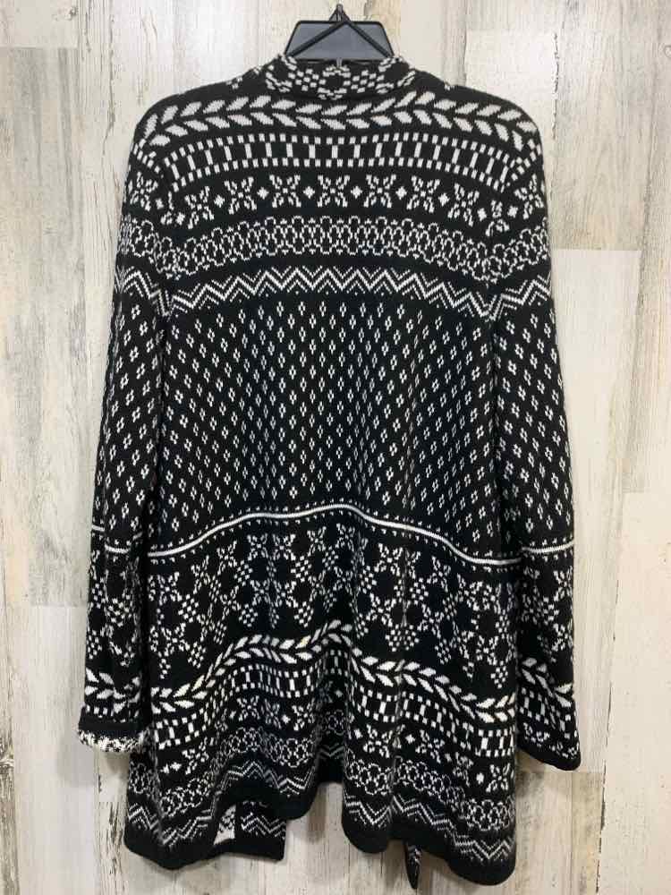 PRE-OWNED TALBOTS Size L Tops BLK/WHT LONG SLEEVES OPEN FRONTSWEATER CARDIGAN