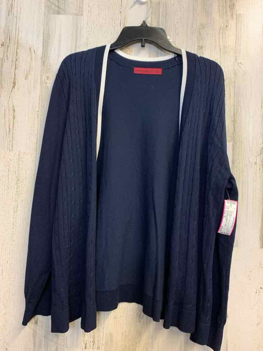 PRE-OWNED LOVE SCARLETT Tops Size XL Navy LONG SLEEVES Cardigan/BUTTON LESS/WHIT