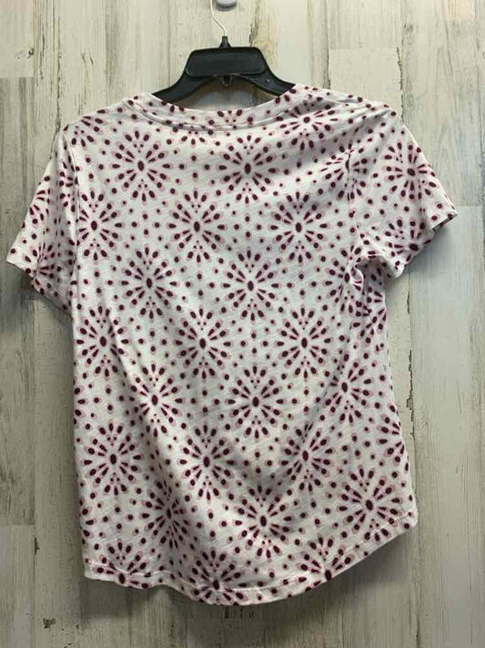 PRE-OWNED LOFT Tops Size M WHITE/PURPLE DOTS SHORT SLEEVES Shirt/V-NECK SHORT SL