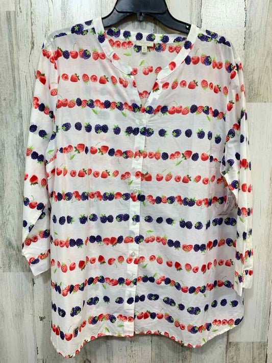 PRE-OWNED TALBOTS Tops Size XL WHITE/RED/PURPLE FRUIT 3/4 SLEEVE Shirt