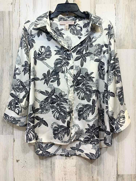 PRE-OWNED CATHERINE MALANDRINO Tops Size PXL WHITE/BLACK Floral 3/4 SLEEVE TOP/B