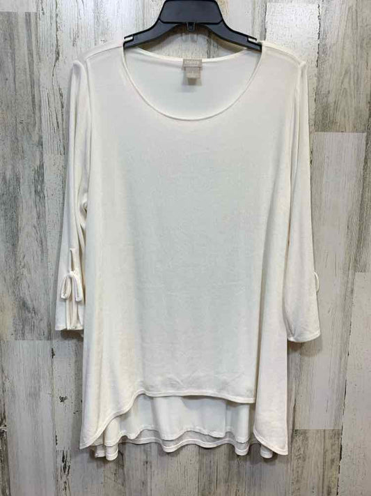 PRE-OWNED CHICO'S Tops Size 2 White BOW TIE SLEEVE Blouse