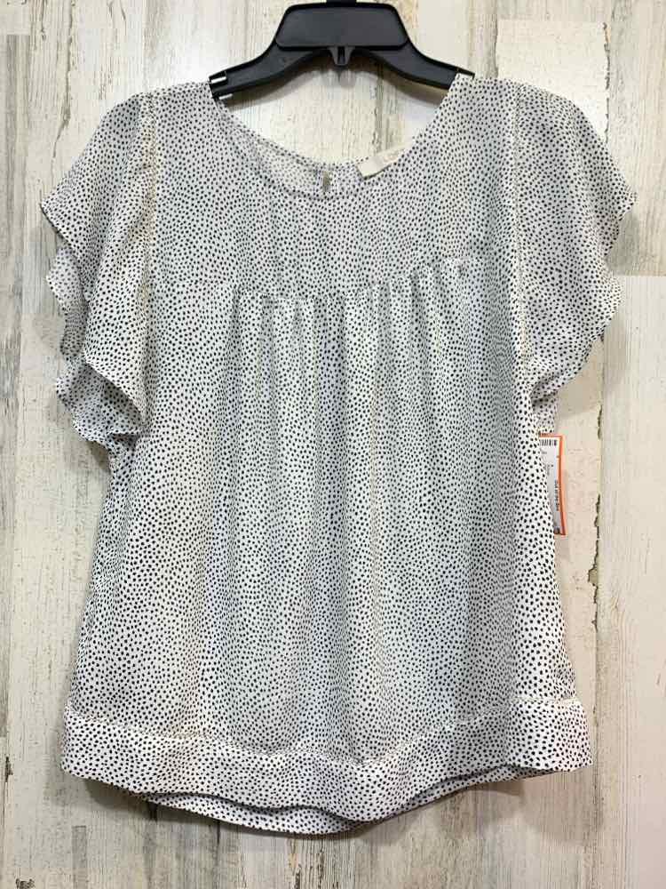 PRE-OWNED LOFT/SHORT FLUTTER SLEEVE PINTUCK/PLEAT DETAILED ROUNDED NECK