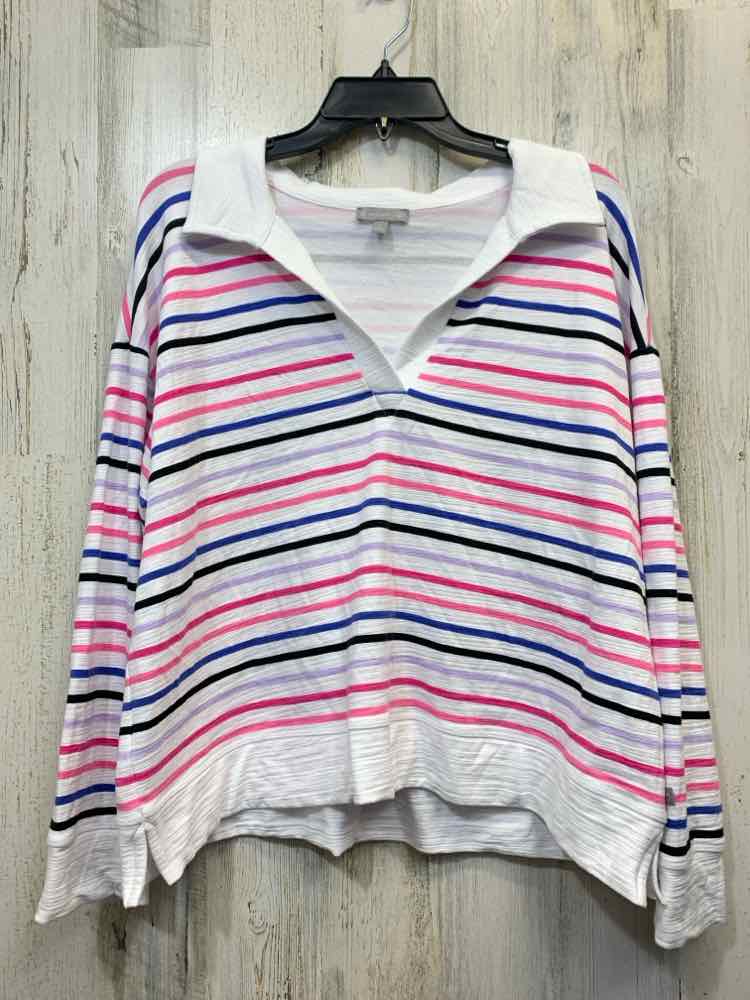 T BY TALBOTS PLUS SIZES Size X WHT/PINK/BLU/BLK Stripe LONG SLEEVES TOP