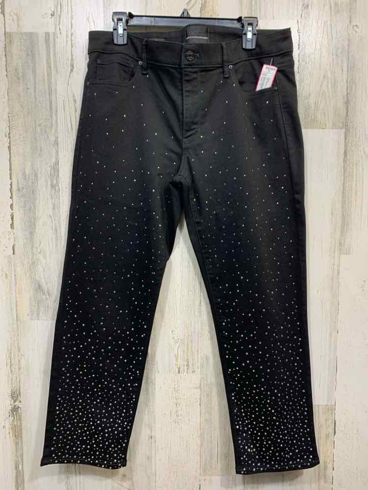 PRE-OWNED WHITE HOUSE/BLACK MARKET Size 12 BOTTOMS BLACK WIDE LEG SLIM ANKLE PAN