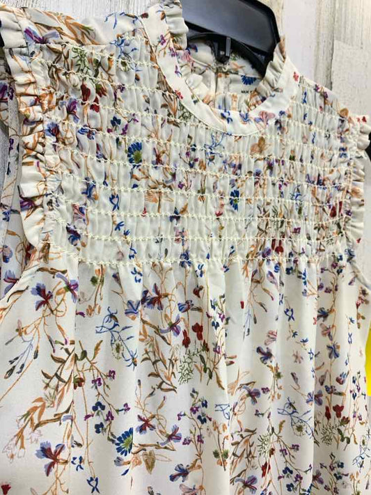 PRE-OWNED MAX STUDIO Tops Size XS CRM/RED/BLU Floral SLEEVELESS Blouse
