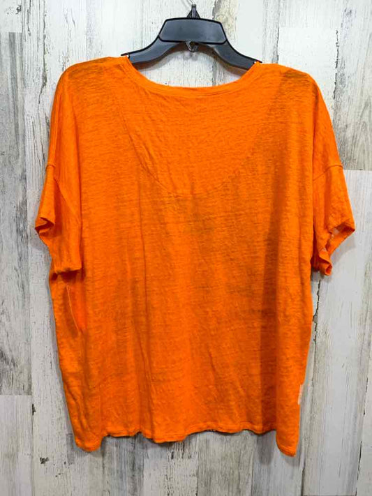 PRE-OWNED CHICOS PLATINUM Tops Size 3 ORANGE/GRN Floral SHORT SLEEVES Blouse