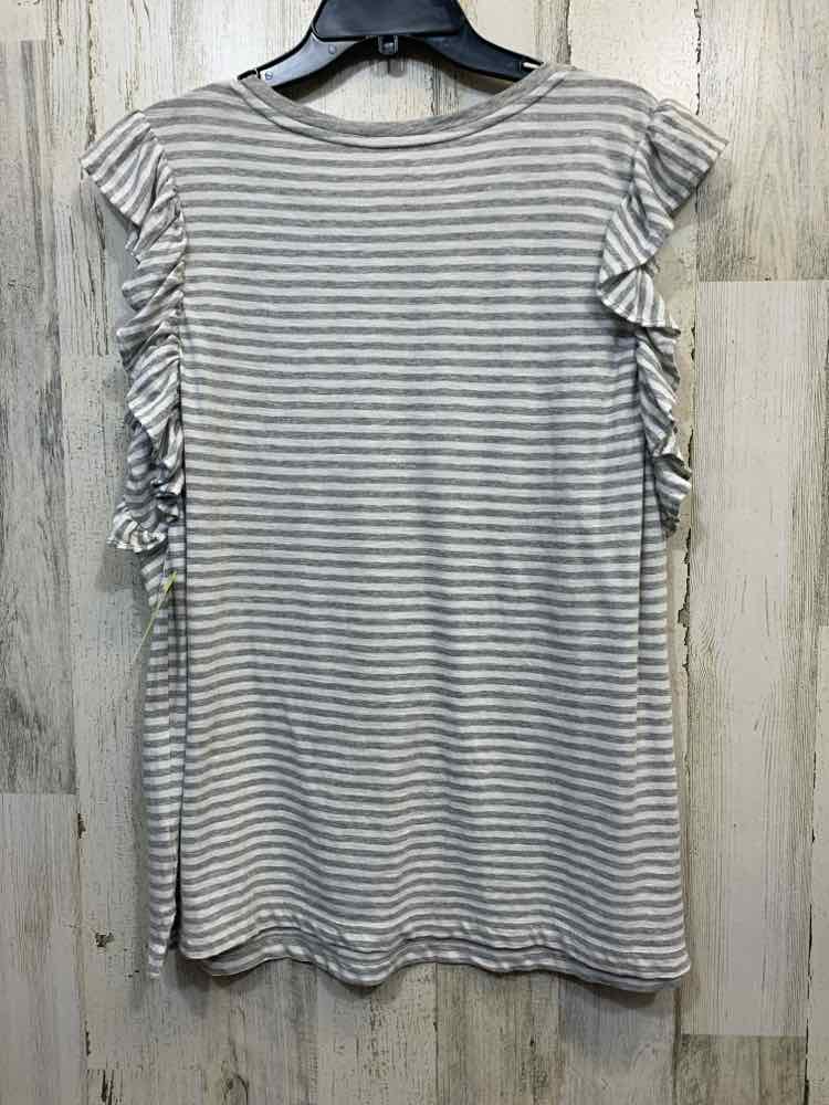 PRE-OWNED CROWN & IVY Tops Size XL GRAY/WHITE STRIPES SHORT SLEEVES Shirt/GRAY/W
