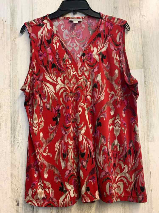 PRE-OWNED DANA BUCHMAN Tops Size XL Red PATTERN SLEEVELESS TOP