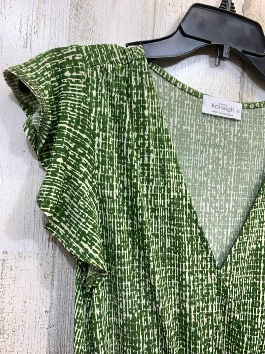PRE-OWNED Size S KAILEIGH JUMPER WHT/GREEN RUFFLE SLEEVE WRAP V NECK