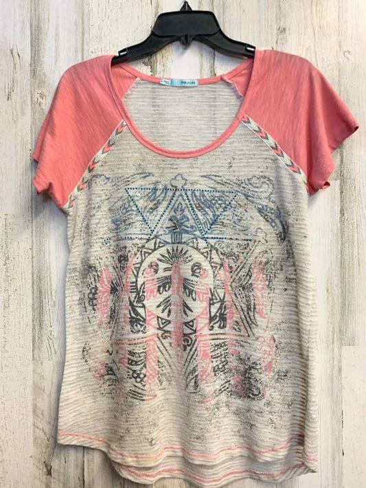 MAURICES Tops Size L PINK/TAN SHORT SLEEVES TOP