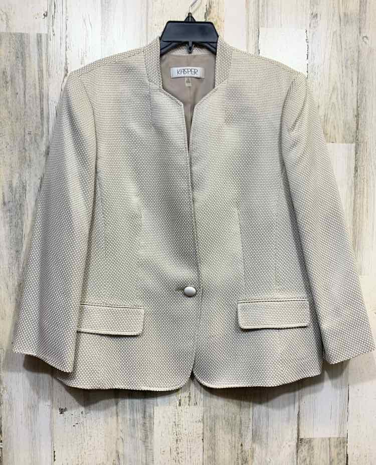 PRE-OWNED KASPER Size 16 JACKETS / COATS WHT/BGE 3/4 SLEEVE ONE BUTTON BLAZER