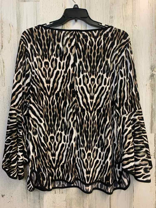 COCO BIANCO PLUS SIZES Size 3X BLK/WHT/TAN LEOPARD FLARE CUFFS TOP