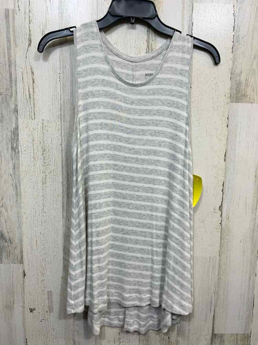 PRE-OWNED MERONA/HORIZONTAL STRIPE RIBBED KNIT SLEEVELESS SCOOP NECK