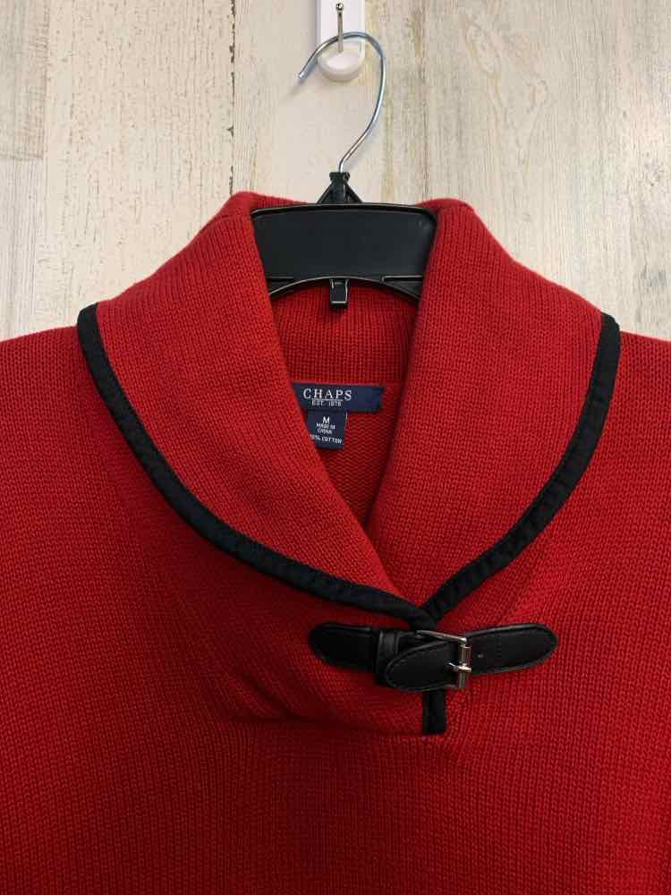 PRE-OWNED CHAPS Tops Size M Red LONG SLEEVES TOP/SWEATER W/BUCKLE AT NECKLINE