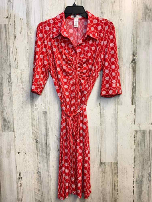 LAUNDRY BY DESIGN Dresses and Skirts Size 12 RED/WHT LATTICE 3/4 LENGTH Dress