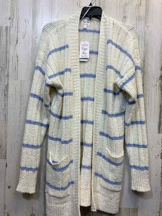 NWT HIPPIE ROSE Tops Size L WHT/LT BLUE Stripe CARDIGAN Cardigan