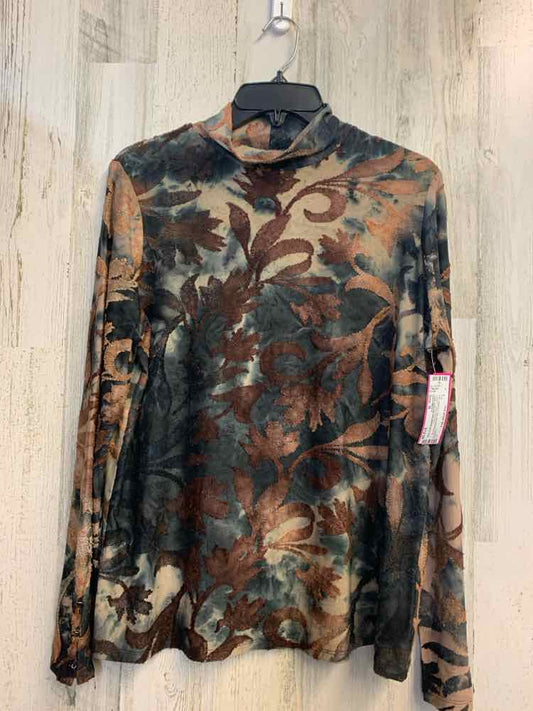 PRE-OWNED INVESTMENTS Tops Size M BROWN/BLACK LEAVES LONG SLEEVES TOP/LONG SLEEV