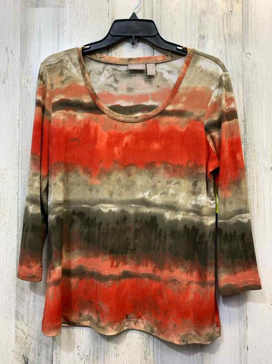 PRE-OWNED CHICOS Tops Size 1 RED/BRN OMBRE 3/4 LENGTH TOP/RED/BROWN OMBRE 3/4 LE