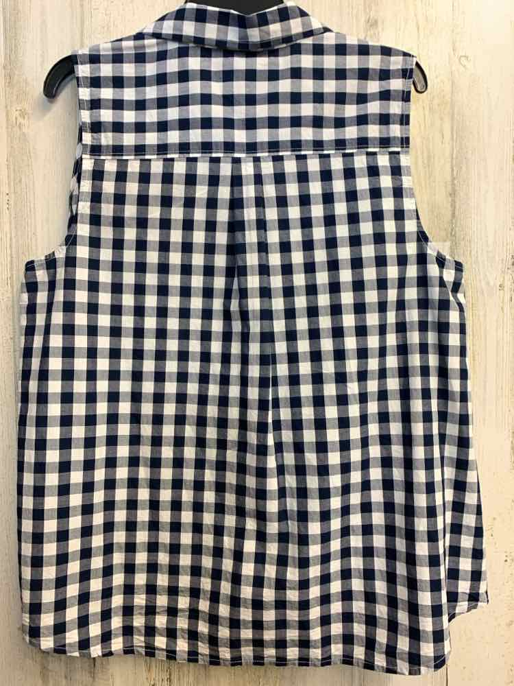 PRE-OWNED KIM ROGERS Tops Size L NVY/WHT Checkered SLEEVELESS TOP