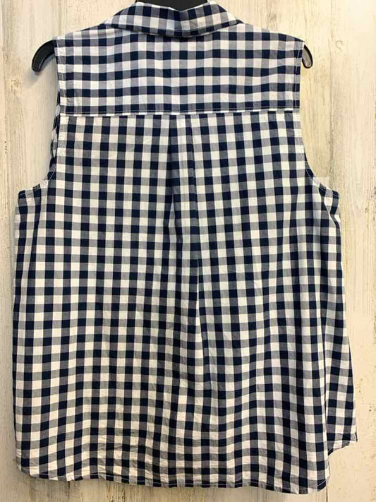 PRE-OWNED KIM ROGERS Tops Size L NVY/WHT Checkered SLEEVELESS TOP