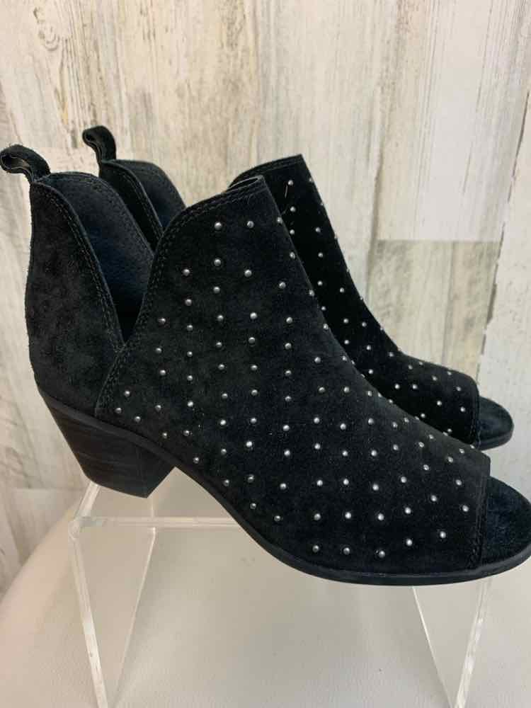 LUCKY SHOES 7 Black BOOTIE Boots/BLACK STUD SIDE VENT OPEN TOE BOOTIE