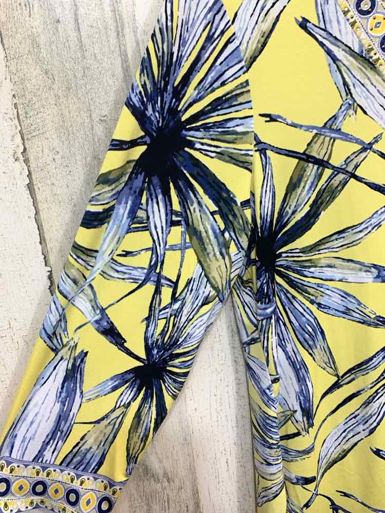 PRE-OWNED JM COLLECTION Tops Size L YELLOW/NAVY TROPICAL 3/4 SLEEVE Cardigan/YEL