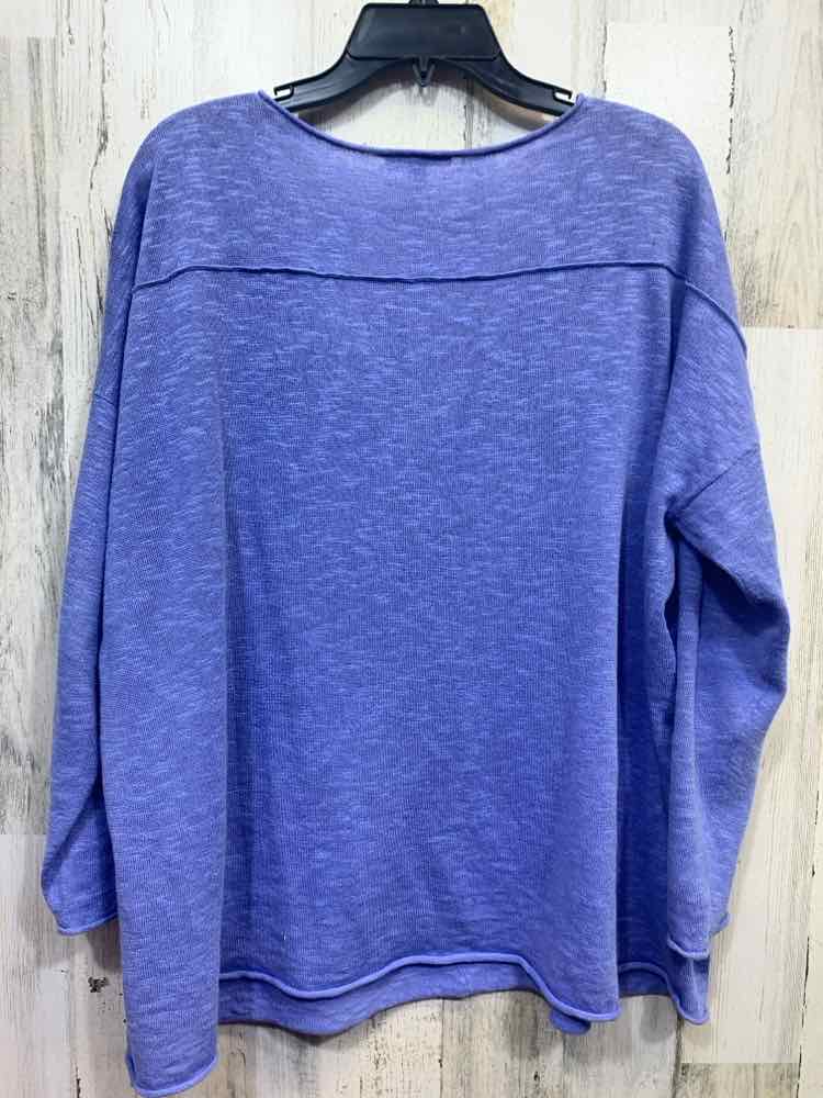 PRE-OWNED EILEEN FISHER Tops Size XL PERIWINKLE BLUE Solid LONG SLEEVE Blouse/V-