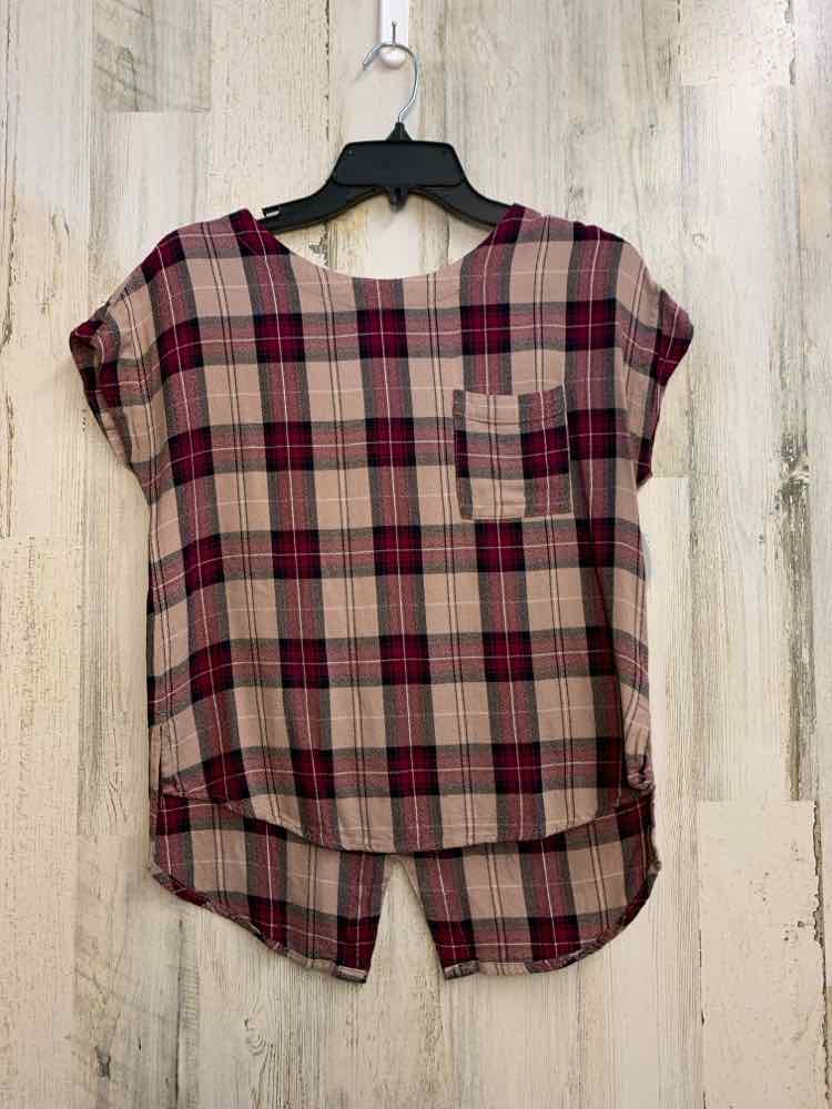 MINE Tops Size S WINE/BEIGE Plaid DOLMAN TOP