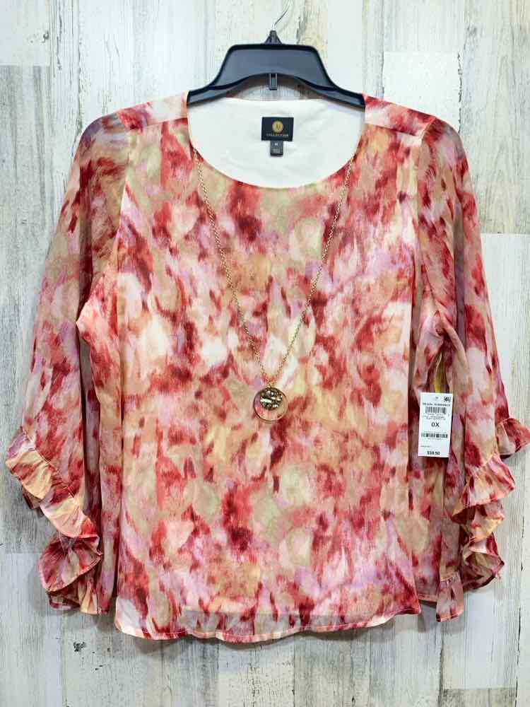 NWT JM COLLECTION Tops Size 0X TAN/WINE 3/4 SLEEVE Blouse