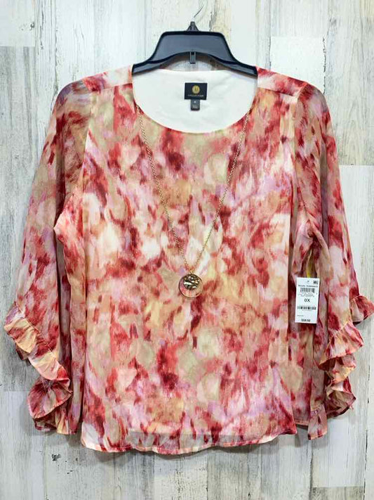 NWT JM COLLECTION Tops Size 0X TAN/WINE 3/4 SLEEVE Blouse