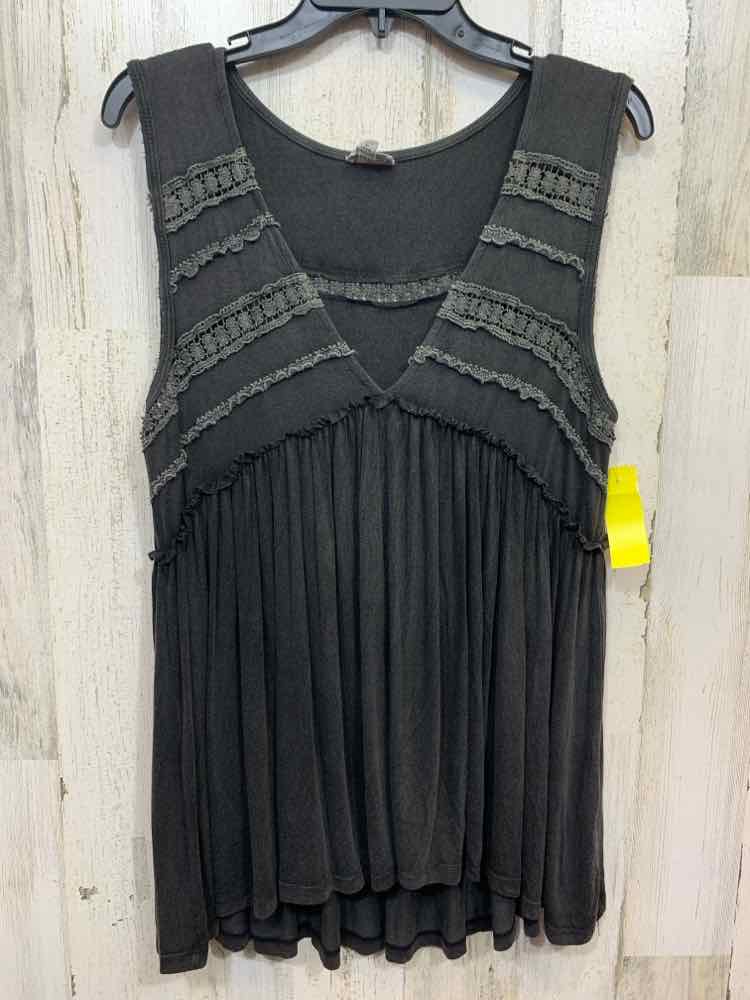 PRE-OWNED POL Size S VINTAGE BLACK SLEEVELESS/LACE TRIM V NECK/BABY DOLL TANK