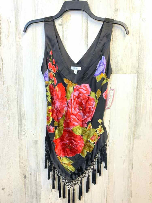 CACHE Tops Size M BLK/RED/GRN ROSES SLEEVELESS TOP