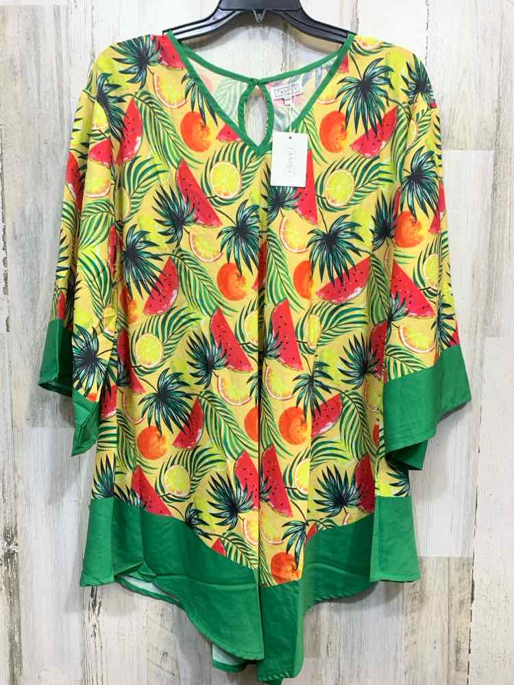 NWT TAMSY Tops Size One Size YELLOW/GREEN/RED/ORANGE FRUIT PONCHO Shirt/PONCHO T