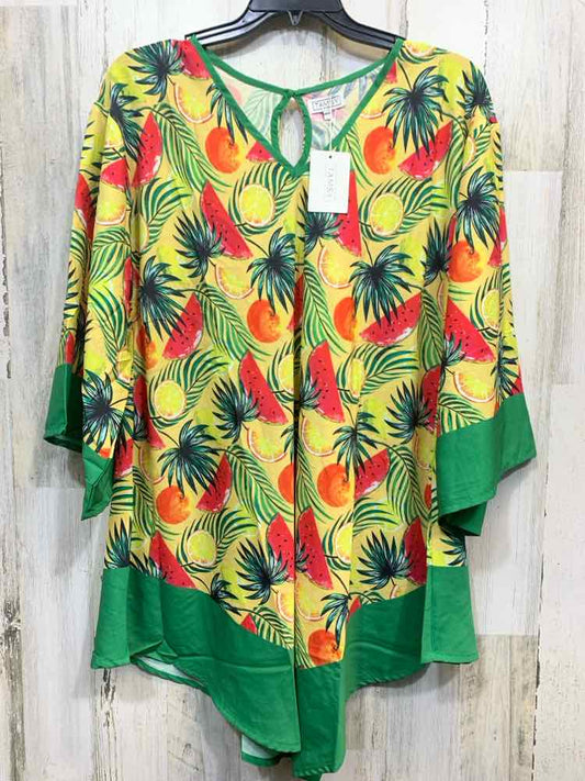 NWT TAMSY Tops Size One Size YELLOW/GREEN/RED/ORANGE FRUIT PONCHO Shirt/PONCHO T