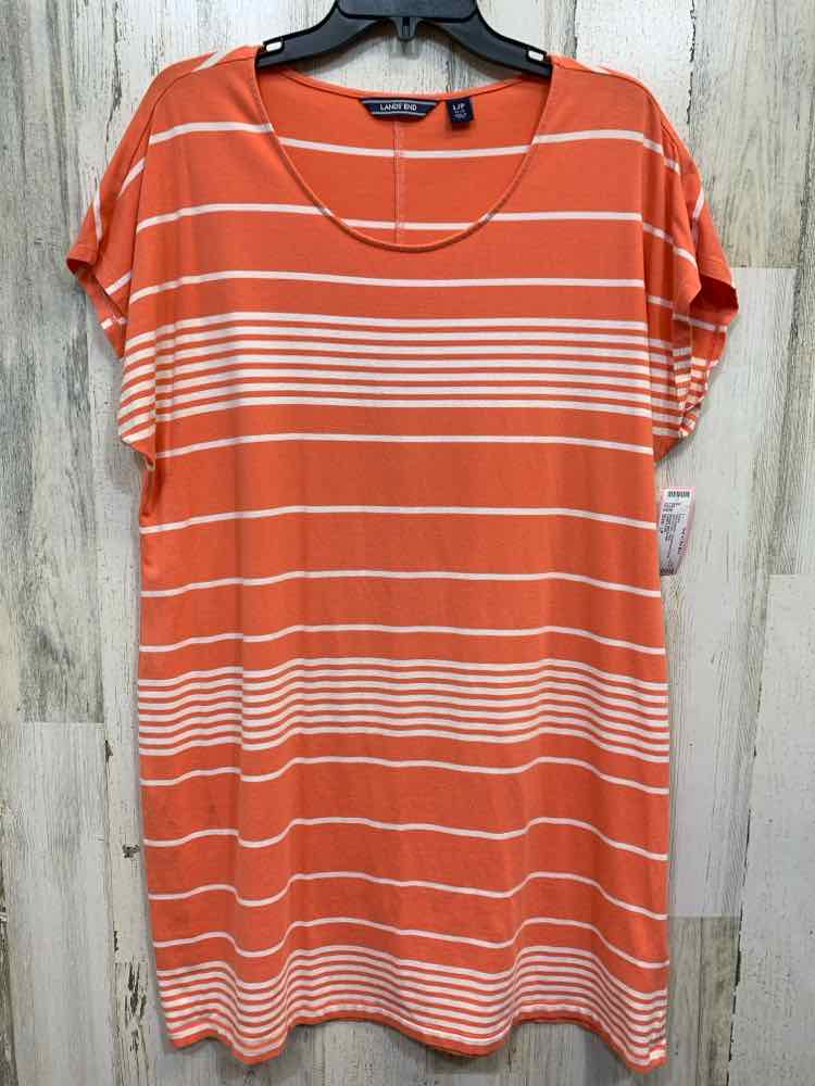 PRE-OWNED LAND'S END Dresses and Skirts Size LP WHT/CORAL Stripe/SCOOP NECKLINE