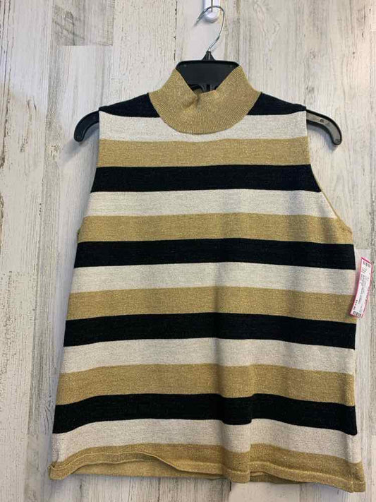 PRE-OWNED KATHIE LEE Tops Size L BLACK/GOLD/WHITE STRIPES SLEEVELESS TOP/BLACK/G
