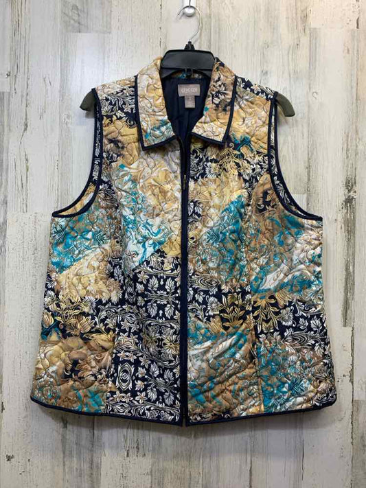 PRE-OWNED CHICOS JACKETS / COATS Size 3 BRN/NVY Floral Vest/ZIP UP VEST